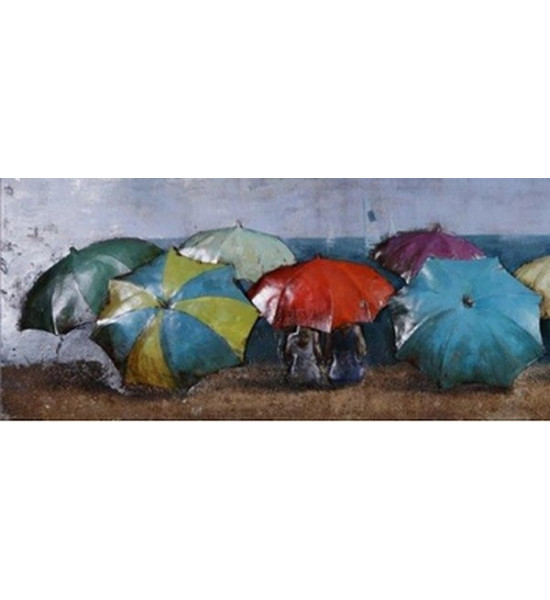 Peinture métal 3D Plage, gens, parapluies 60x180cm - Boutique en ..