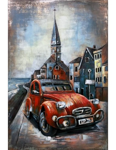 TABLEAU METAL relief - 2CV ROUGE