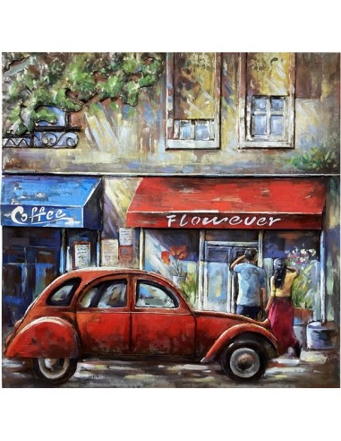 TABLEAU METAL relief - 2CV EN VILLE